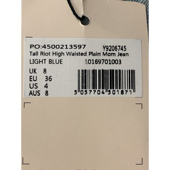 Missguided Light Wash High Waisted Mom Jeans Womens 8 Tall NWT - Picture 7 of 7